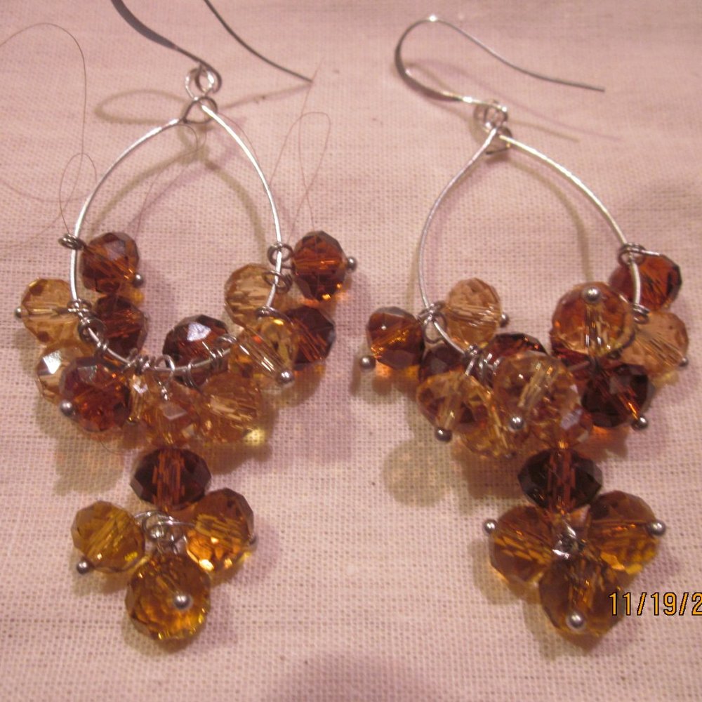 Caramel Crystal Double-Drop Chandelier Earrings